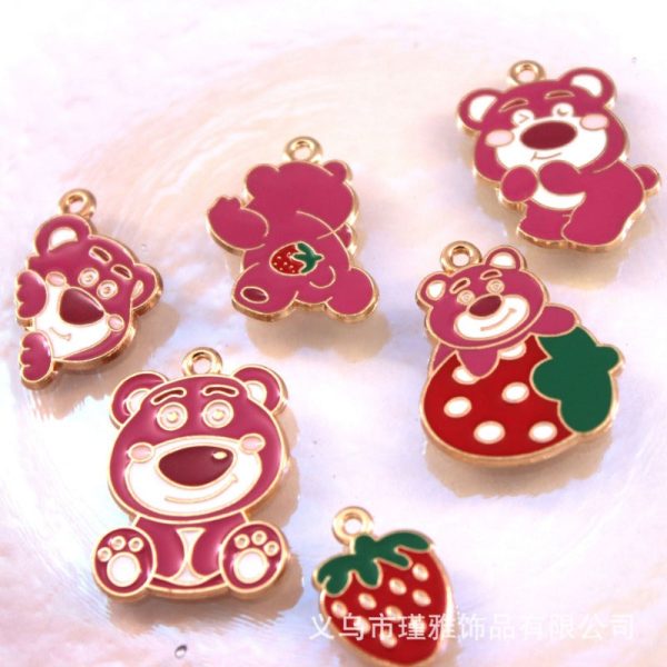 Wholesale 10pcs Cartoon Bear Strawberry DIY Handmade Alloy Oil Drop Pendant Pendant For Sale