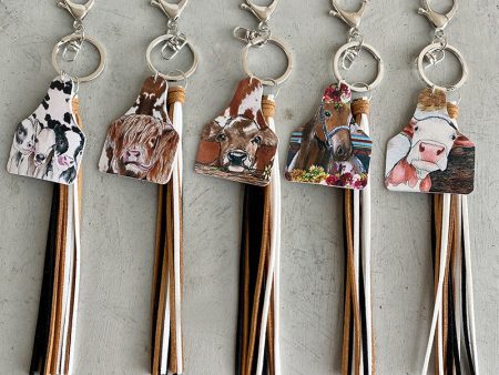 Wholesale 2pcs Handmade Popular Western Farm Style Leather Cow Horse Deer Cow Tassel Keychains For Discount