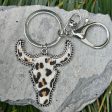 Wholesale 2pcs Leopard Bull Head Vintage Genuine Leather Cow Pattern Western Style Keychains For Sale