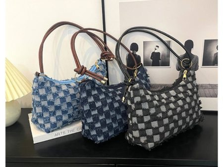 Wholesale High-end Fashion Plaid Denim Large Capacity Canvas Casual Shoulder Bags Sale