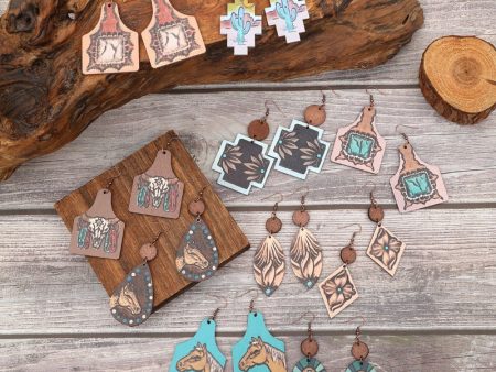 Wholesale Western Wind Sunflower Cactus Horsehead Wooden Earrings Hot on Sale