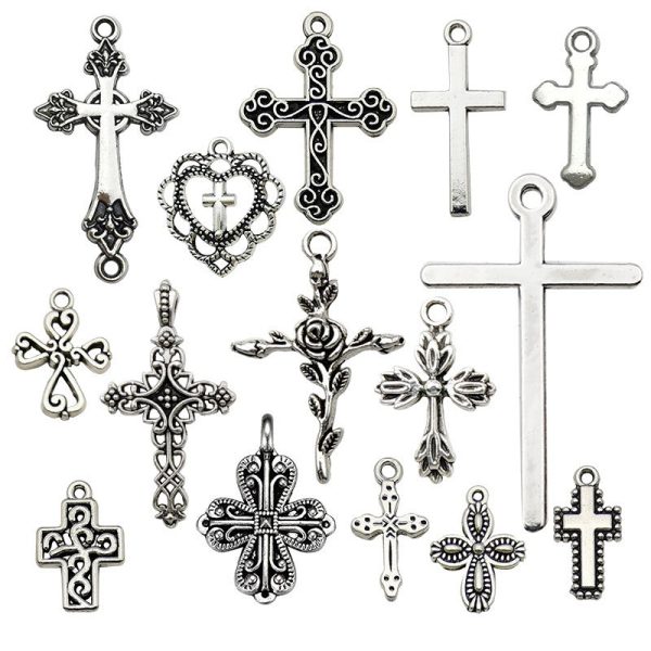 Wholesale 1 Antique Silver Alloy Cross Series Simulation Heart Cross DIY Pendant For Cheap