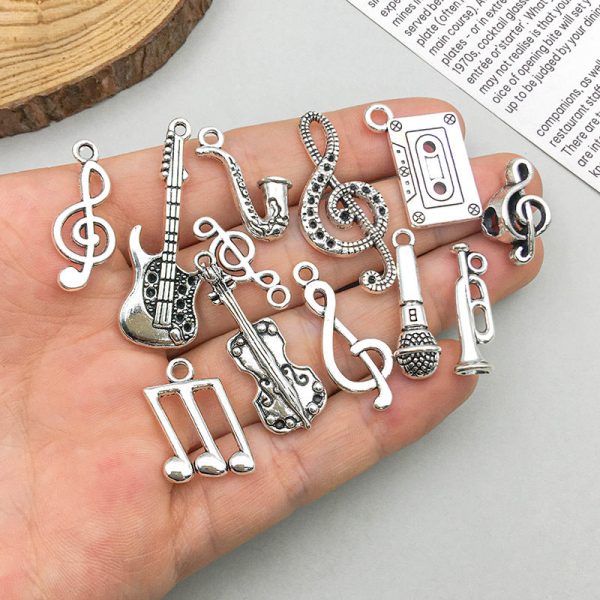 Wholesale 1 New Antique Silver Alloy Simulation Guitar Music Note DIY Pendant Fashion