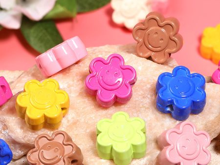 Wholesale 100pcs Colored Baked Paint Smiley Face Sunflower Acrylic Flower DIY Beads Online Hot Sale