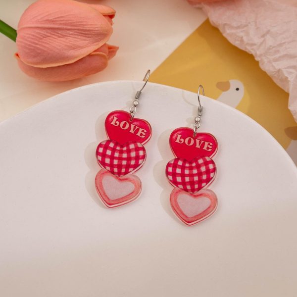 Wholesale Valentine s Day Love Dwarf Earrings Flamingo Love Semi-round Plaid Acrylic Earrings for Women Online