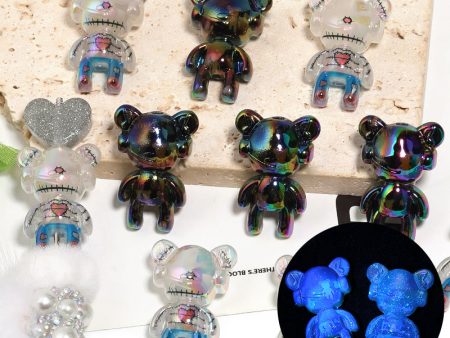 Wholesale 20pcs Luminous Thorn Love Print Violent Bear Acrylic DJ Bear Vertical Hole DIY Beads Online now