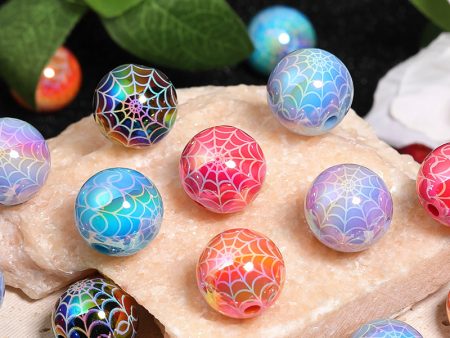 Wholesale 100pcs Handmade Diy Halloween Acrylic UV Plated Spider Web Printed Beads Hot on Sale