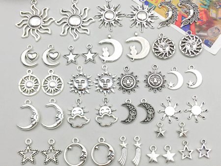 Wholesale Antique Silver Alloy Retro Simulation Star, Moon, Sun DIY Pendant Online Sale