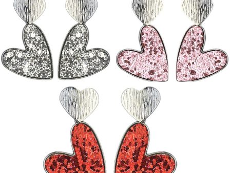 Wholesale 2pcs Valentine s Day Double Heart Symmetrical Multicolor Shiny Atmosphere Leather Metal Earrings Supply