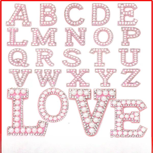 Wholesale 10pcs Hot Diamond English Pearl Letter Clothing Accessories Back Adhesive 5cm DIY Nail Bead Patches Fashion