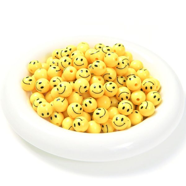 Wholesale 50pcs Acrylic Yellow Smiley Face Straight Hole Cartoon Expression DIY Beads Supply