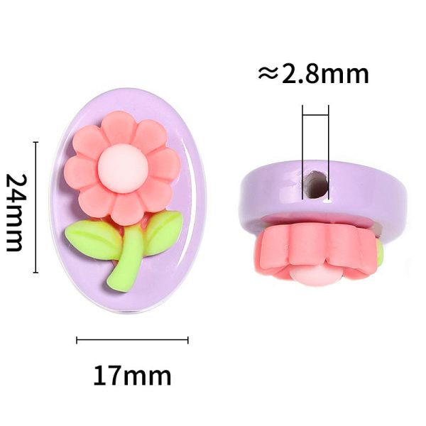 Wholesale Cute Resin Floret Oval Cartoon Flower Brand Straight Hole DIY Beads Hot on Sale