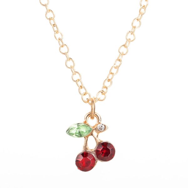 Wholesale cute rhinestone red cherry necklace Online Sale