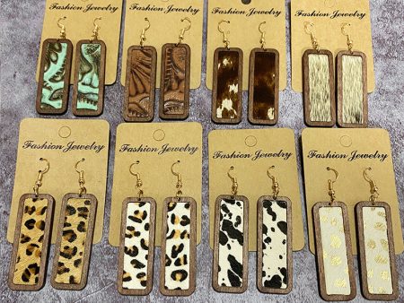 Wholesale Western Leopard Print Minimalist Bar Leather Retro Geometric Texture Inlaid Earrings Hot on Sale