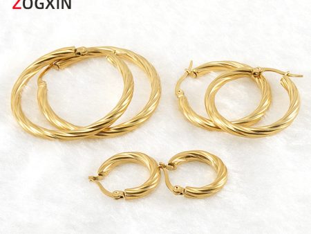 Wholesale 18K Stainless Steel Stripes Fashionable and Versatile Titanium Steel Round Buckle Earrings Online Hot Sale