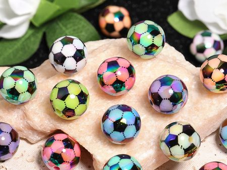 Wholesale 100pcs Hot Sale Acrylic Soccer Ball Beads Color Electroplating UV Round Beads Diy Loose Beads Cheap