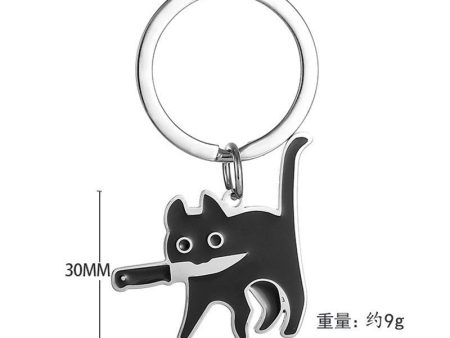 Wholesale stainless steel creative knife cat tag keychain personality fashion cartoon titanium steel drop oil necklace pendant on Sale