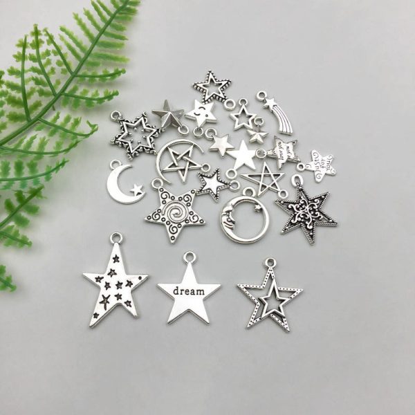 Wholesale 1 Antique Silver Alloy Star Series Simulation Hollow Pentagram DIY Pendant Discount