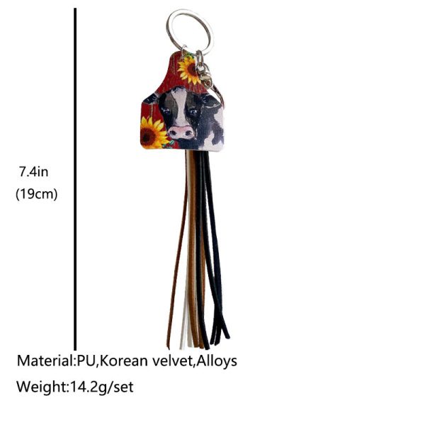 Wholesale 2pcs Handmade Popular Western Farm Style Leather Cow Horse Deer Cow Tassel Keychains For Discount