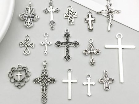 Wholesale 1 Antique Silver Alloy Cross Series Simulation Heart Cross DIY Pendant For Cheap