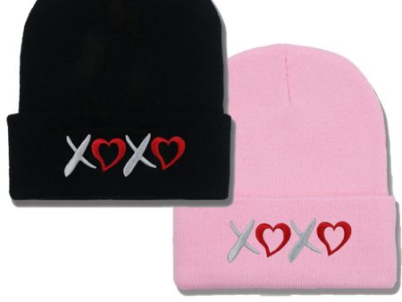 Wholesale Valentine s Day XOXO embroidery knitted hat for men and women couples autumn and winter warm wool hat leisure all-match cold hat tide Discount