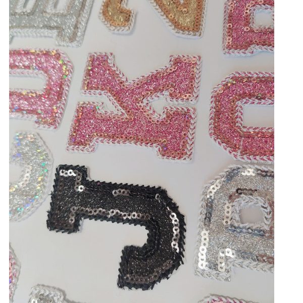 Wholesale 10pcs Pink English Alphabet Number Silver Number Embroidered Clothing Accessories Back Adhesive Patches on Sale