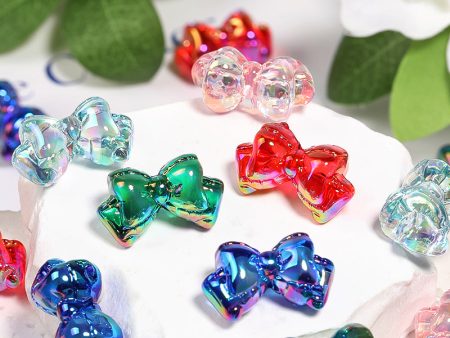 Wholesale 100pcs DiyUV Electroplating Transparent Color Bow Double Layer Bow Tie Acrylic Beads Cheap