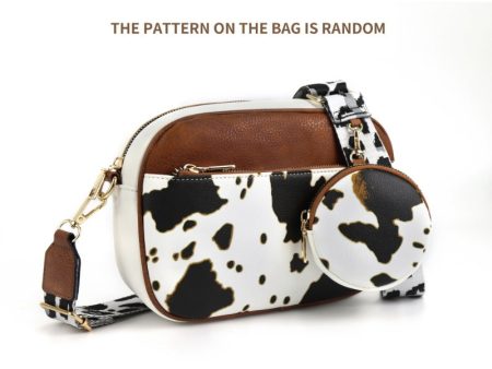 Wholesale Cow Pattern Colorblock Retro Zipper Shoulder Strap Crossbody Bag Hot on Sale