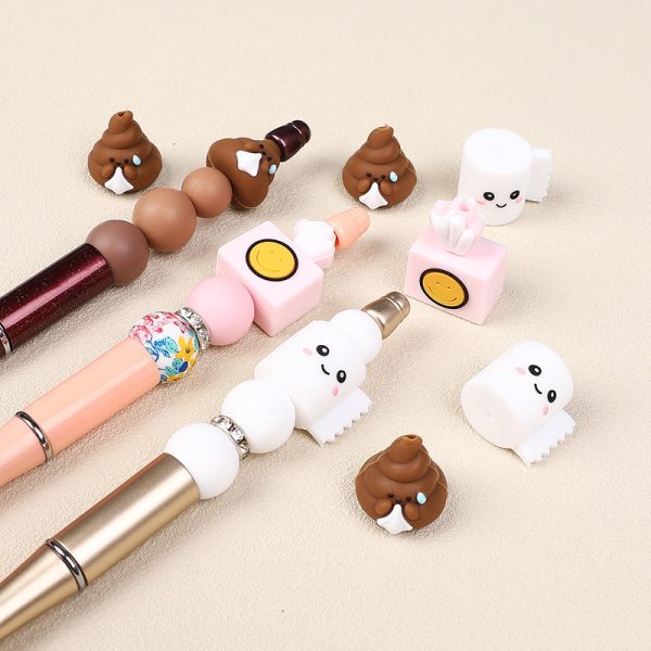 Wholesale 20pcs 3D Silicone Mixed Funny Poop Beaded Pen Decorated with Cartoon Glue Beads Fashion