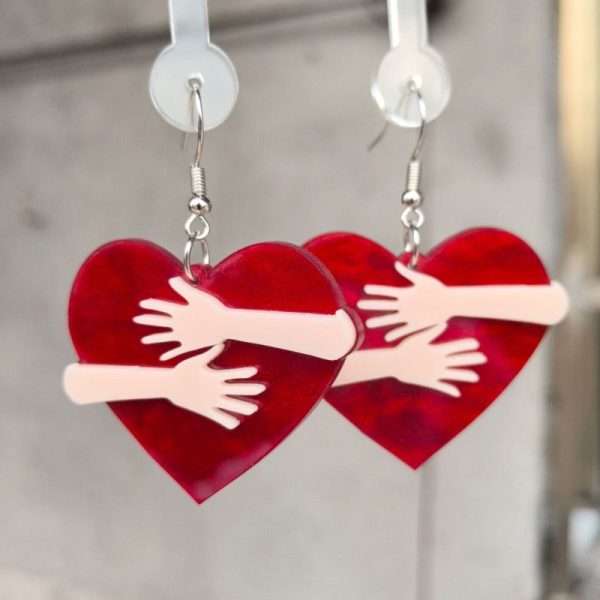 Wholesale Acrylic Love Valentine s Day Series Peach Heart Palm Hug Simple Retro Temperament Earrings Online now