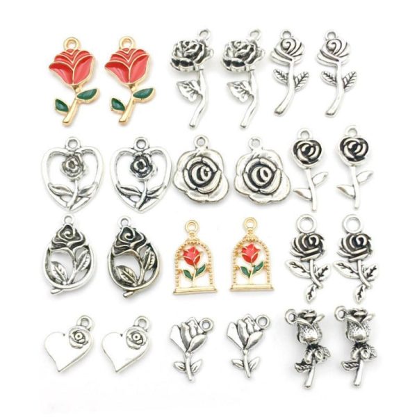 Wholesale 1 Retro Drip Oil Silver Alloy Rose DIY Pendant Hot on Sale