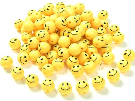 Wholesale 50pcs Acrylic Yellow Smiley Face Straight Hole Cartoon Expression DIY Beads Supply