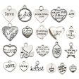 Wholesale 1 Antique Silver Alloy Simulation Heart-shaped English Letter DIY Pendant For Cheap