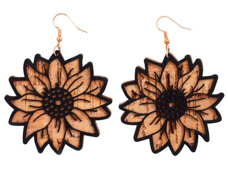 Wholesale Vintage Distressed Earrings Textured Cork Leather Western Bull Head Sunflower Leaves Butterfly Wings Earrings Online now