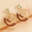 Wholesale Unique Wood Stitching Resin Valentine s Day Love Earrings Women s Simple All-match Round Heart-shaped Hollow Earrings Online Hot Sale