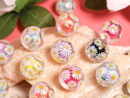 Wholesale 100pcs Acrylic Daisy Print DIY Beads Hot on Sale