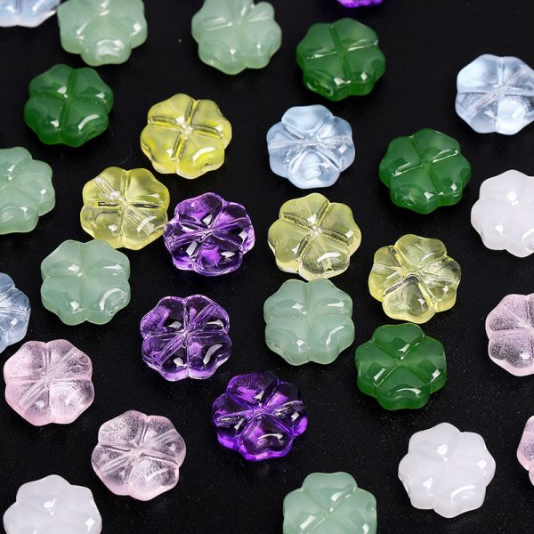 Wholesale 100pcs 10mm Crystal Glass Clover Jelly Color Straight Hole Glass DIY Beads Hot on Sale