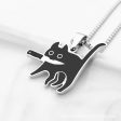 Wholesale stainless steel creative knife cat tag keychain personality fashion cartoon titanium steel drop oil necklace pendant on Sale