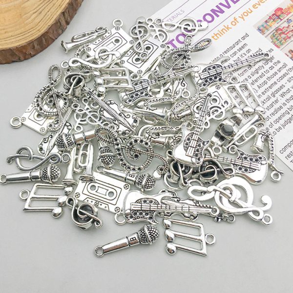 Wholesale 1 New Antique Silver Alloy Simulation Guitar Music Note DIY Pendant Fashion