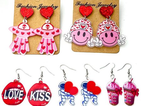 Wholesale 2pcs Valentine s Day Shiny Fun Retro Smiley Astronaut Spaceship Love Bow Earrings For Discount