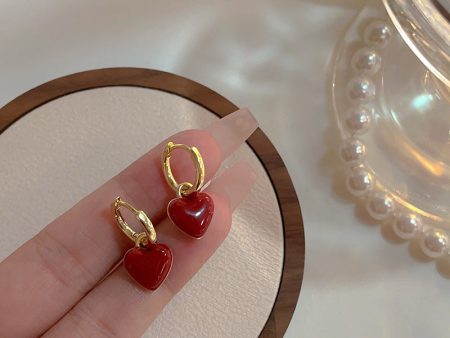 Wholesale Red Love Ear Buckle Fashion Elegant Earrings Women s 18K Gold Plated Earrings Valentine s Day Gift Supply