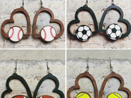 Wholesale 2pcs Love Sports Football Baseball Rugby Basketball Tennis Volleyball Geometric Hollow Earrings Sale