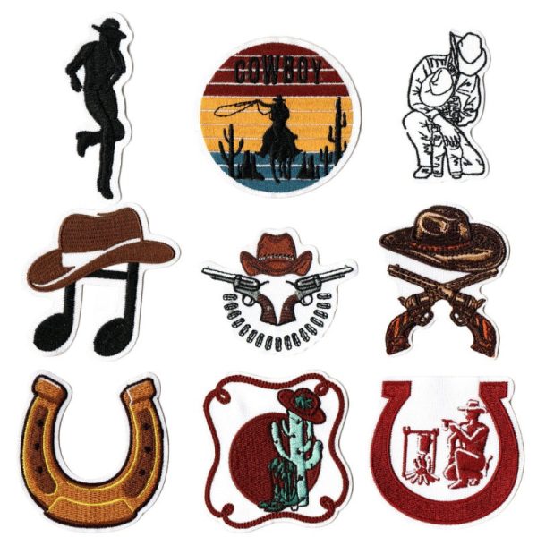 Wholesale Western Cowboy Creative Embroidery Sharpshooter Hat, Reins, Violin Boots Accessories Patch For Cheap