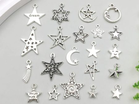 Wholesale 1 Antique Silver Alloy Star Series Simulation Hollow Pentagram DIY Pendant Discount