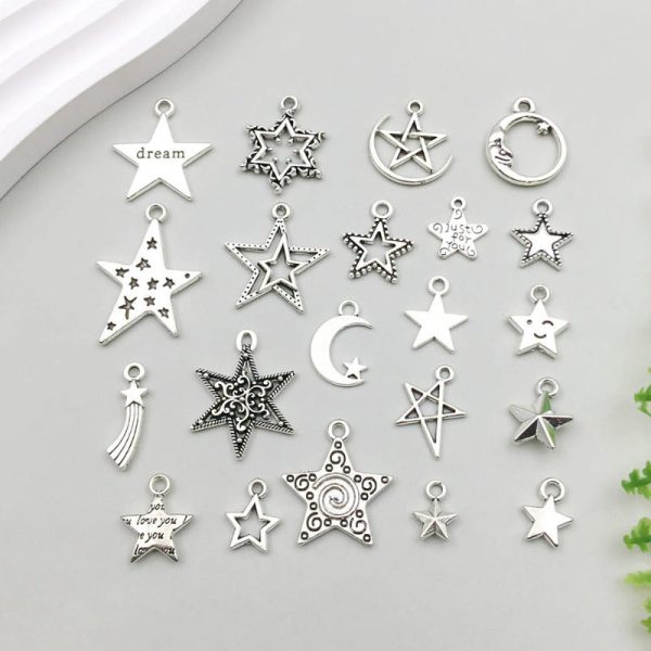 Wholesale 1 Antique Silver Alloy Star Series Simulation Hollow Pentagram DIY Pendant Discount