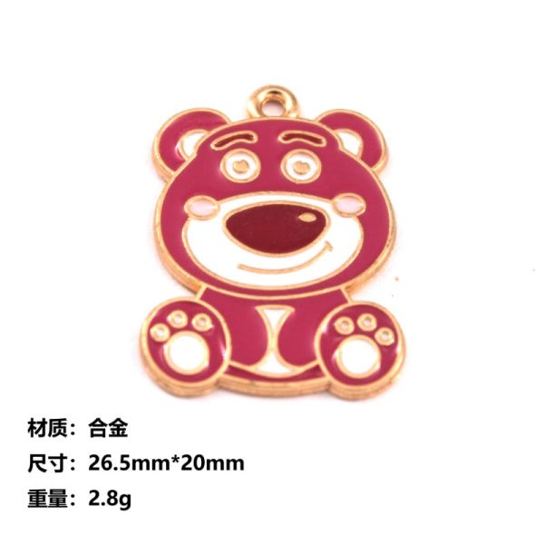 Wholesale 10pcs Cartoon Bear Strawberry DIY Handmade Alloy Oil Drop Pendant Pendant For Sale