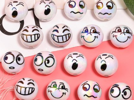 Wholesale 100pcs Acrylic Funny Expression Print Smiley Eyes Cartoon Diy Mobile Phone Chain Loose Beads Online now