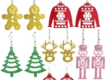 Wholesale 2pairs pack Christmas Acrylic Sparkling Cut-out Festive Line Earrings Online Sale