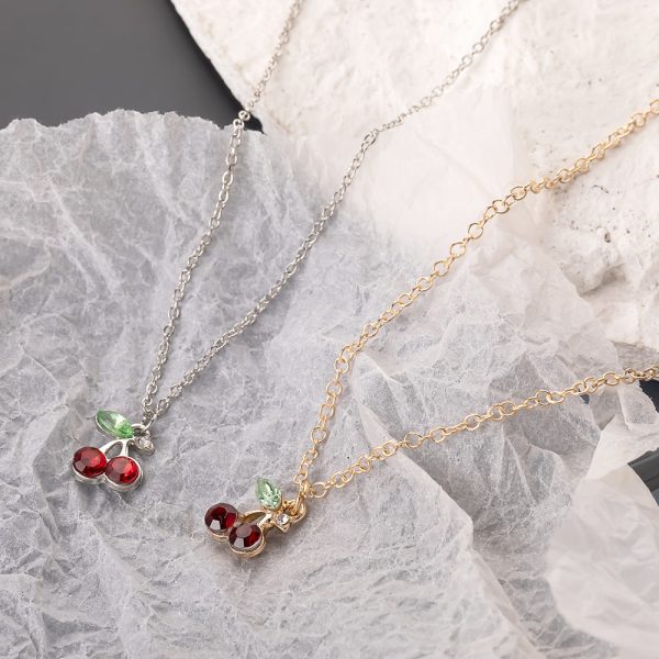 Wholesale cute rhinestone red cherry necklace Online Sale