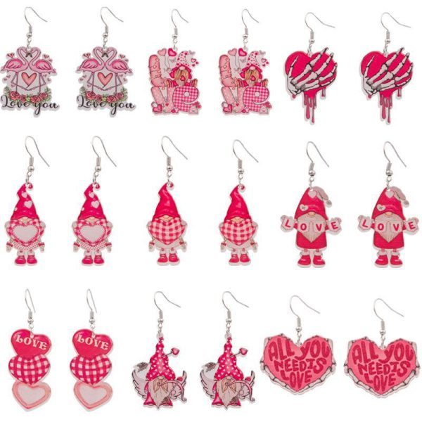 Wholesale Valentine s Day Love Dwarf Earrings Flamingo Love Semi-round Plaid Acrylic Earrings for Women Online